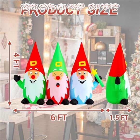 Christmas Gnome Inflatable 6FT Long, Blow Up 3 Gnomes...
